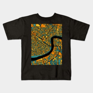 New Orleans Map Pattern in Orange & Teal Kids T-Shirt